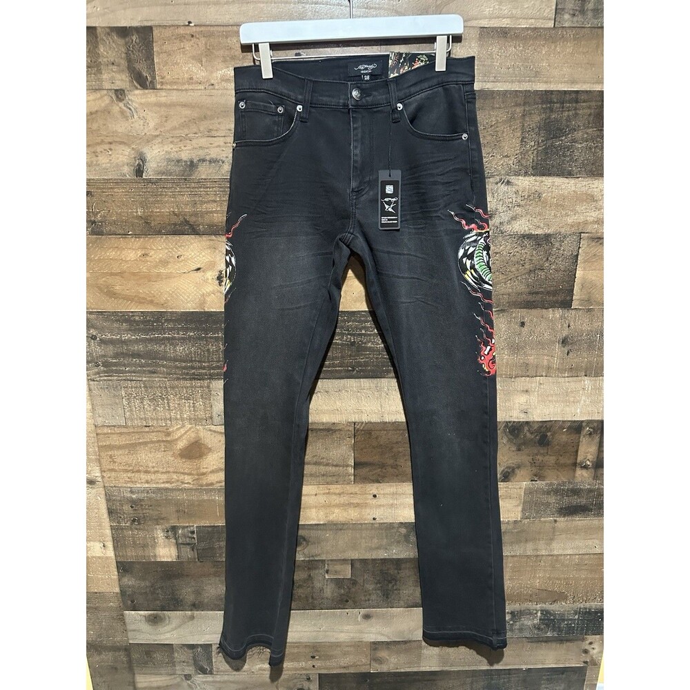Ed Hardy Stacked Skinny Cobra Flame Jeans 28